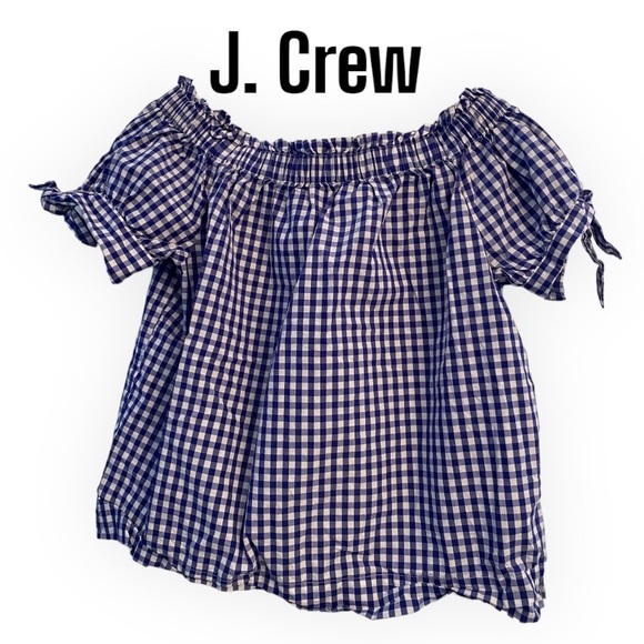J. Crew Tops - J. Crew blue gingham plaid off the shoulder blouse sz 4